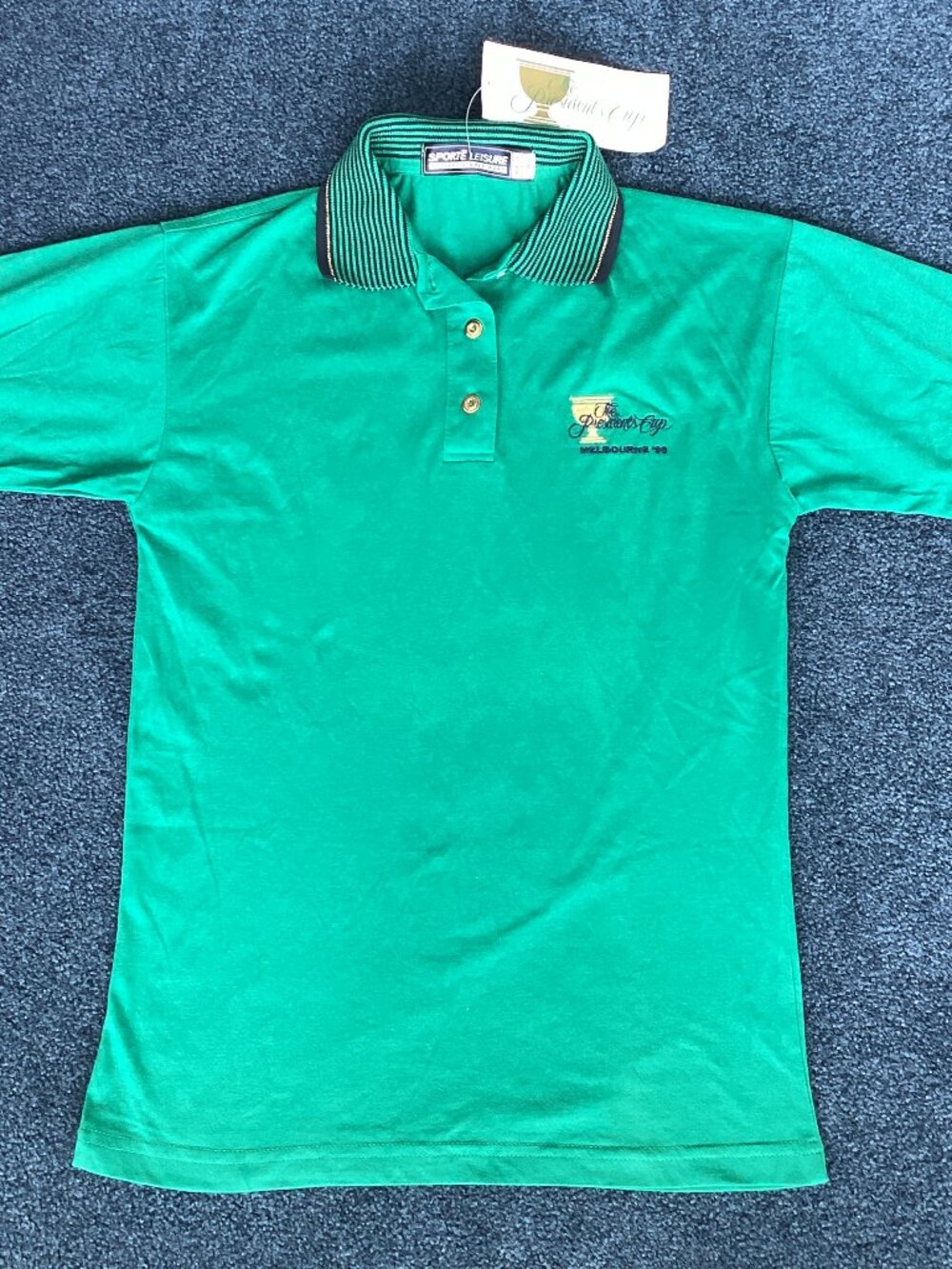 NWT - Sporte Leisure Green Blue Gold President's Cup 1998 Golf Shirt - sz 8